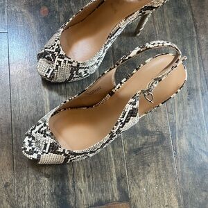 Thalia Sodi snake peep toe heels